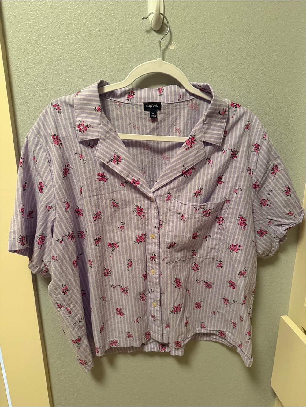 GAP Lavender Striped Button-Down with Pink Floral Print